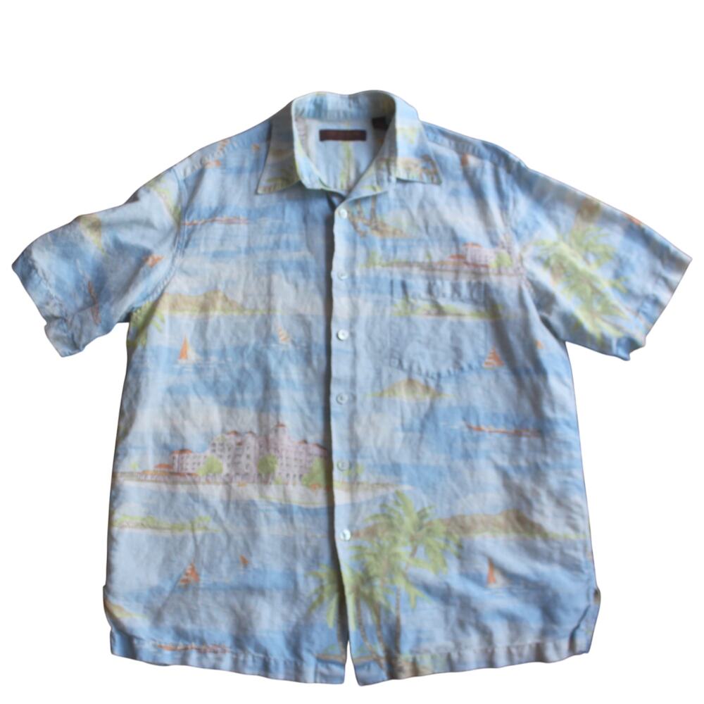 Vintage Tori Richard Hawaii Print Silk Linen Shirt Sz L